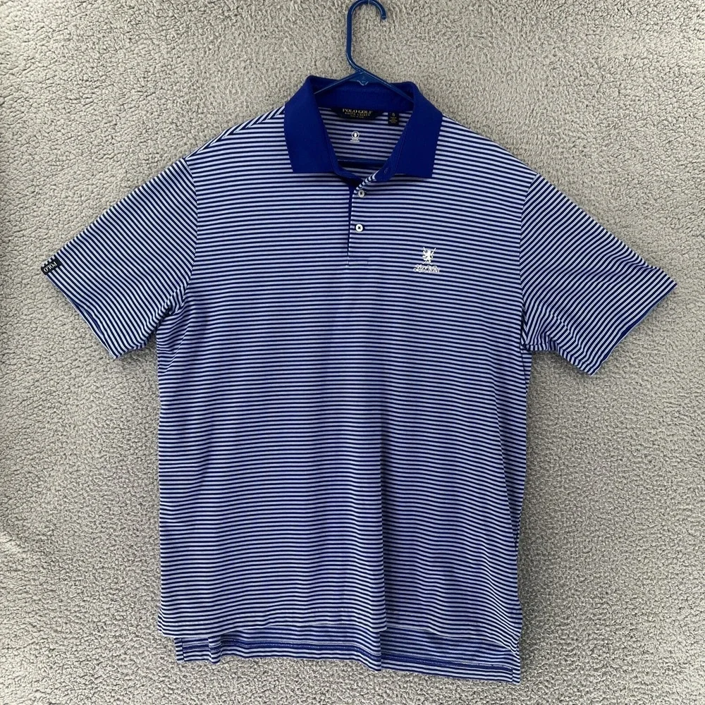Polo Ralph Lauren Golf Shirt Men XL Blue Striped Performance Polo LAKE NONA